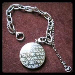 Emporio Armani Black and Silver Plated Bracelet